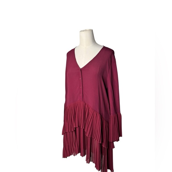 ZARA - Tiered Pleated Chiffon Burgundy Tunic/Drees Size Small - Picture 3 of 6